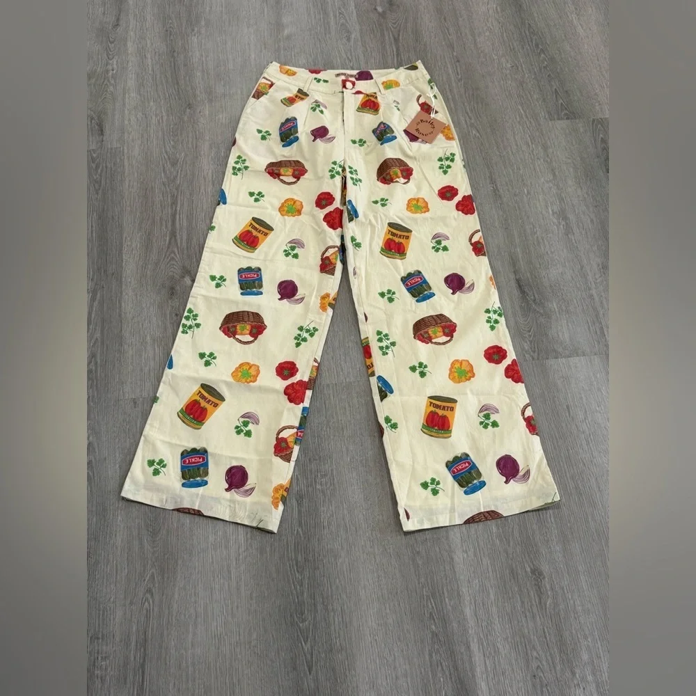 Bailey Roses Gah Italian print Summer tomatoes Pants Size M Urban Outfitters 🥖 - Picture 8 of 13